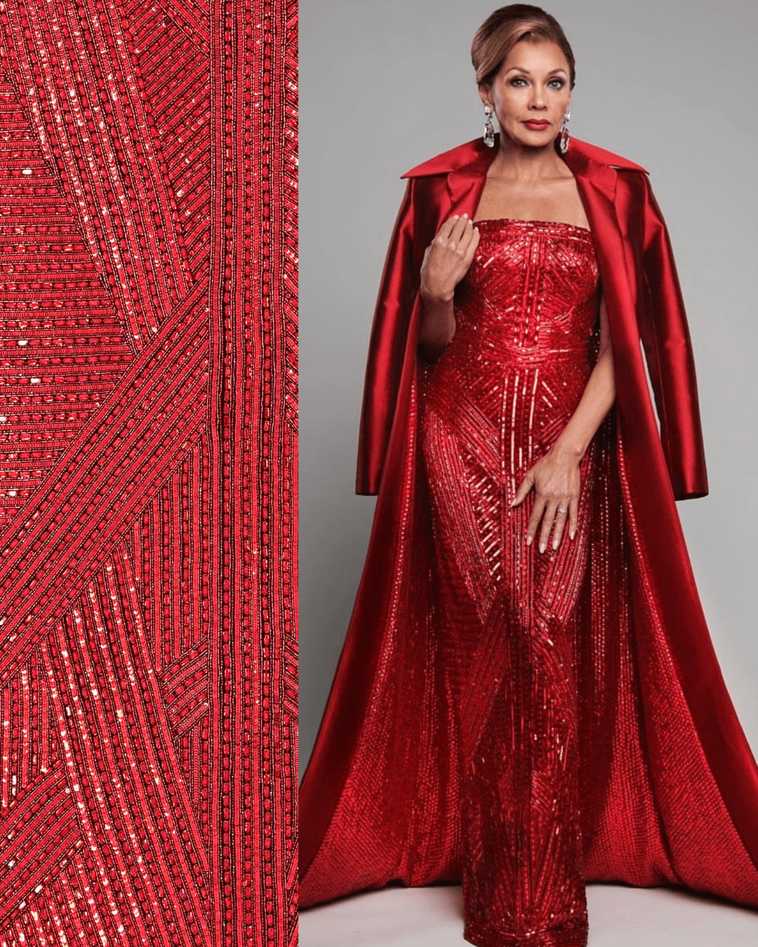 Crimson linear embroidery created by hand