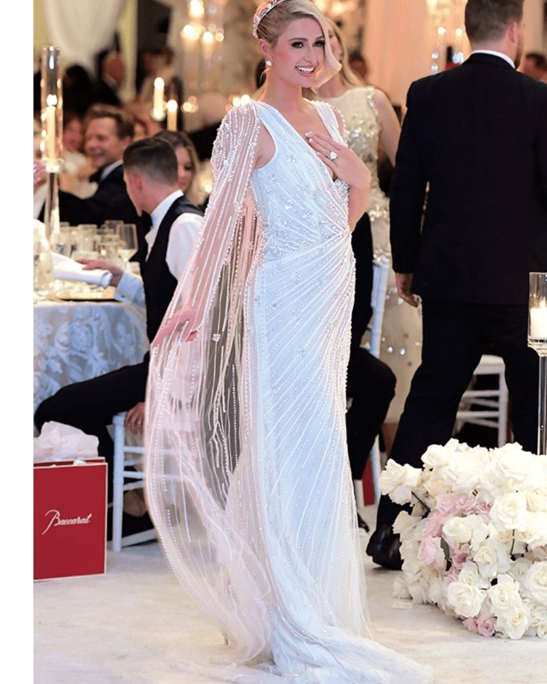 White linear crystal embroidery worn at an evening gala