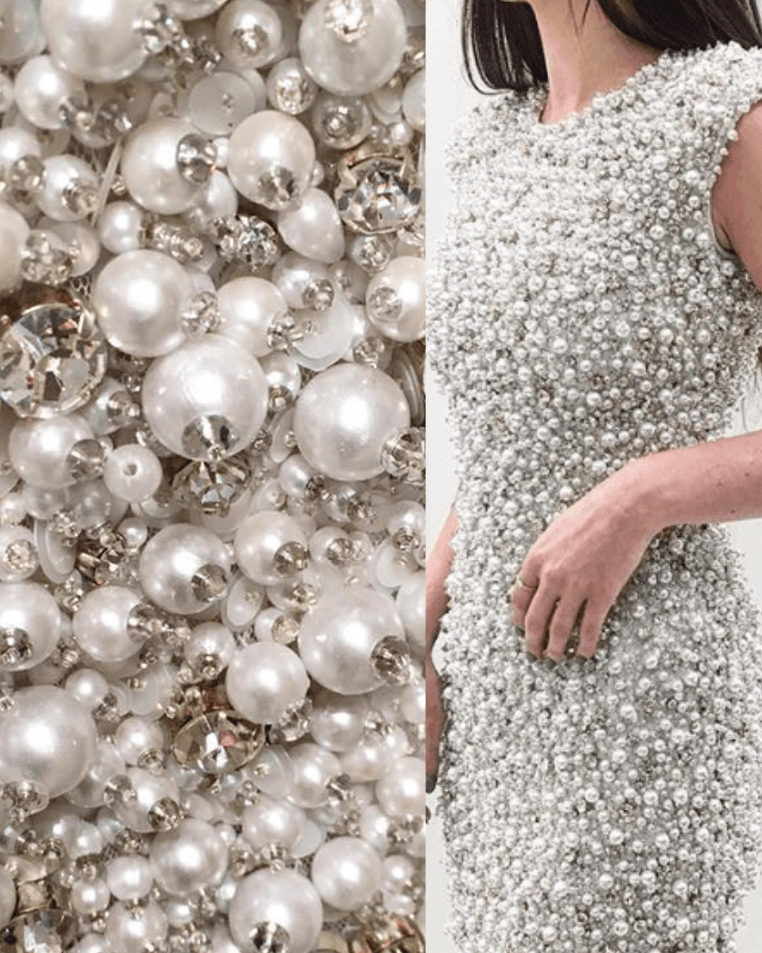 Pearl and crystal handcrafted embroidery detail